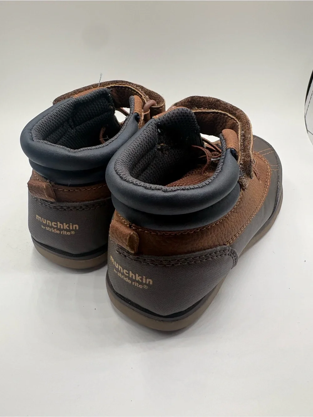 Stride Rite Brown & Dark Brown Kids High-Top Boots with Hook-and-Loop Strap